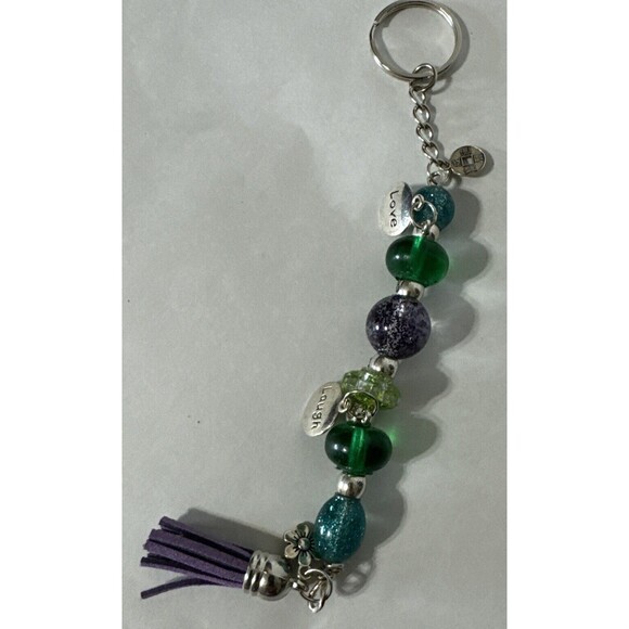 Handmade Epoxy Resin Key Chain Or Purse Charm Green Purple Blue Glitter Beads - Picture 7 of 7